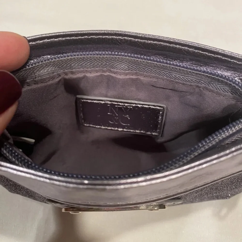 NY & C New York & Company Small Purple Gray Glitter Iridescent Wristlet Clutch